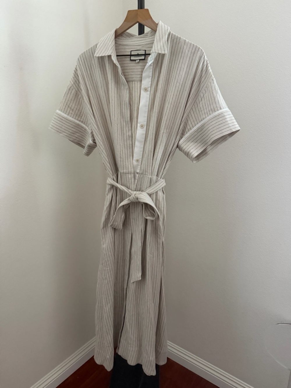 Tuckernuck Cream & Black Pinstripe Button-Front Shirt Dress Kate - Picture 5 of 8